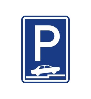 Dopravní značka IP 11f - Parkoviště (částečné stání na chodníku kolmé nebo šikmé)